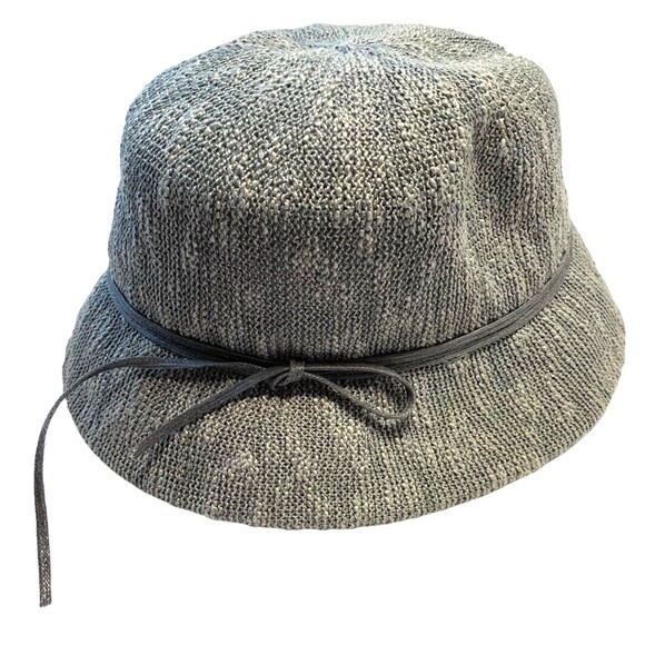 Bucket Hat Ribbon Bow Grey/White Womens One Size Fit Most New - Picture 1 of 6